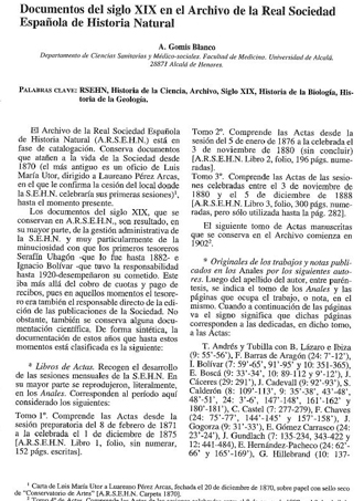 Documentos del siglo XIX en el Archivo de la Real Sociedad Española de Historia Natural.